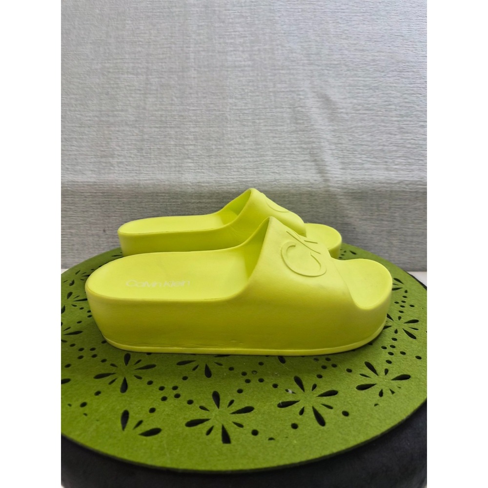 Calvin‎ Klein Holly Womens US 5 M Platform Slide Sandals Lime Yellow Open Toe